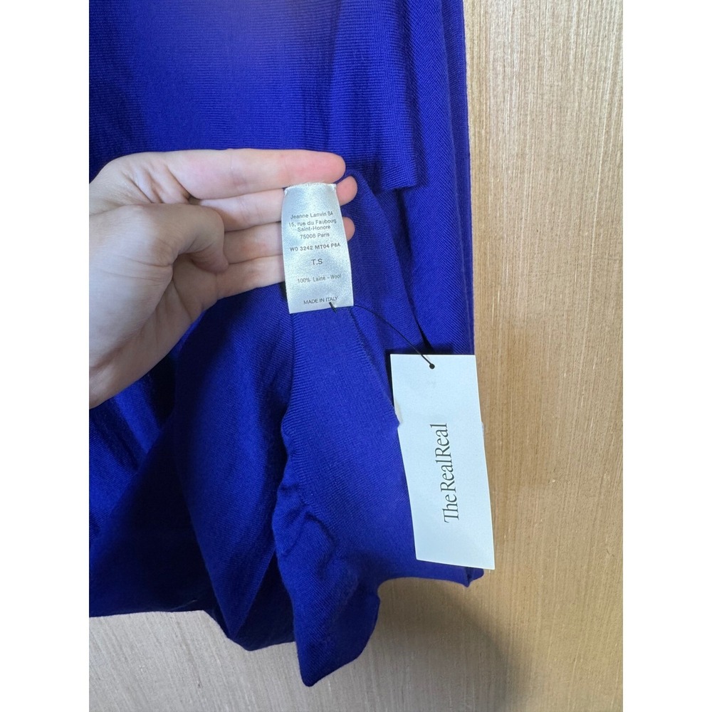 LANVIN Wool Knit Dress Cobalt Blue Long Sleeve V Neck Midi Made in Italy - Picture 6 of 9